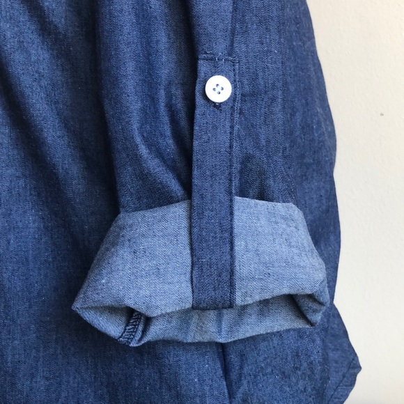 Cold Shoulder Button Down Jean Shirt - Picture 5 of 7
